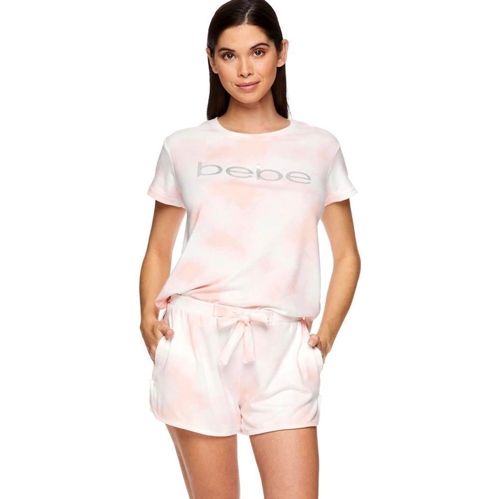 NWT bebe 3X Logo Short Sleeve Shirt & Pajama Shorts Tie Dye Lounge Sleepwear Set
